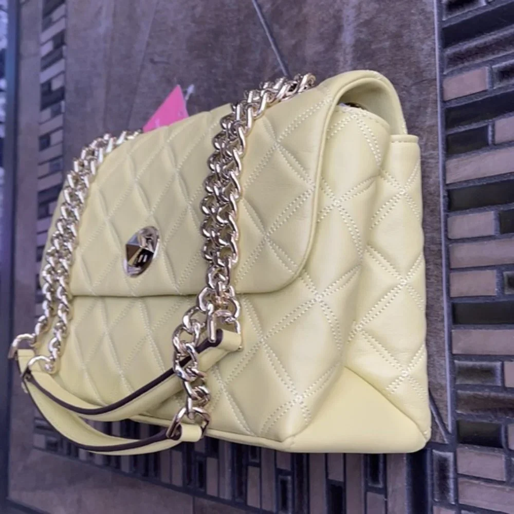Kate Spade Natalia Smooth Leather Medium Flap Shoulder Bag Frosty Lime